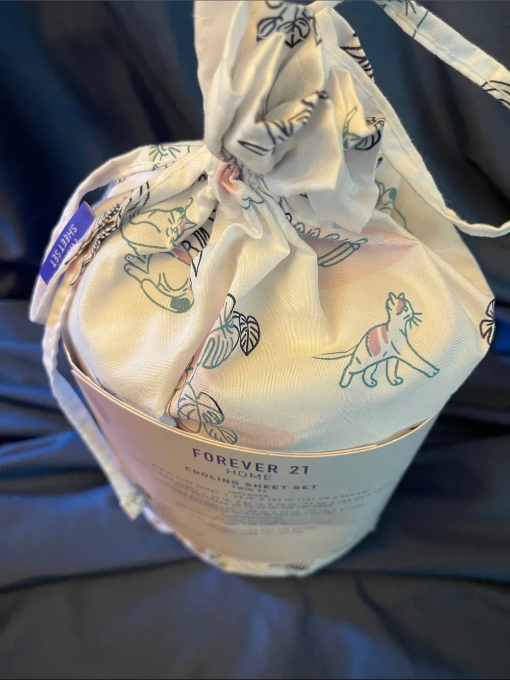 Forever 21 Home Cooling Sheet Set - Soft Blue/Pink with Floral and Cats